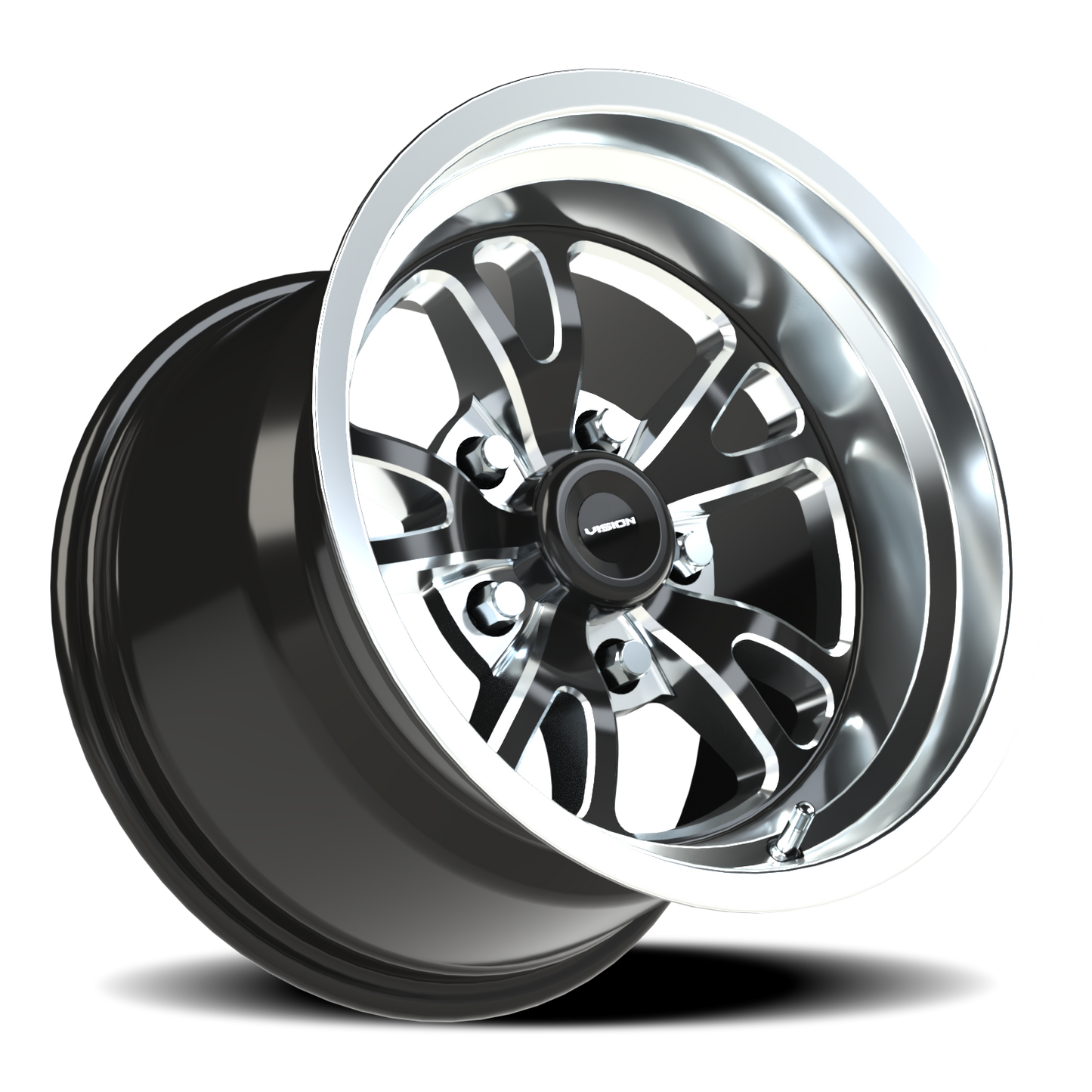 Vision Patriot 15X10 Gloss Black Milled Spoke Polished Lip Wheel