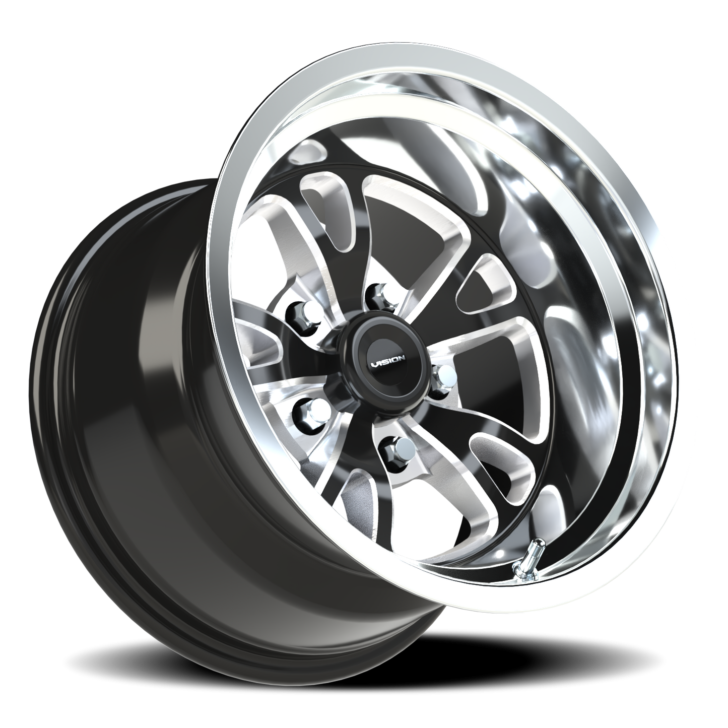 Vision Patriot 15X10 Gloss Black Milled Spoke Polished Lip Wheel
