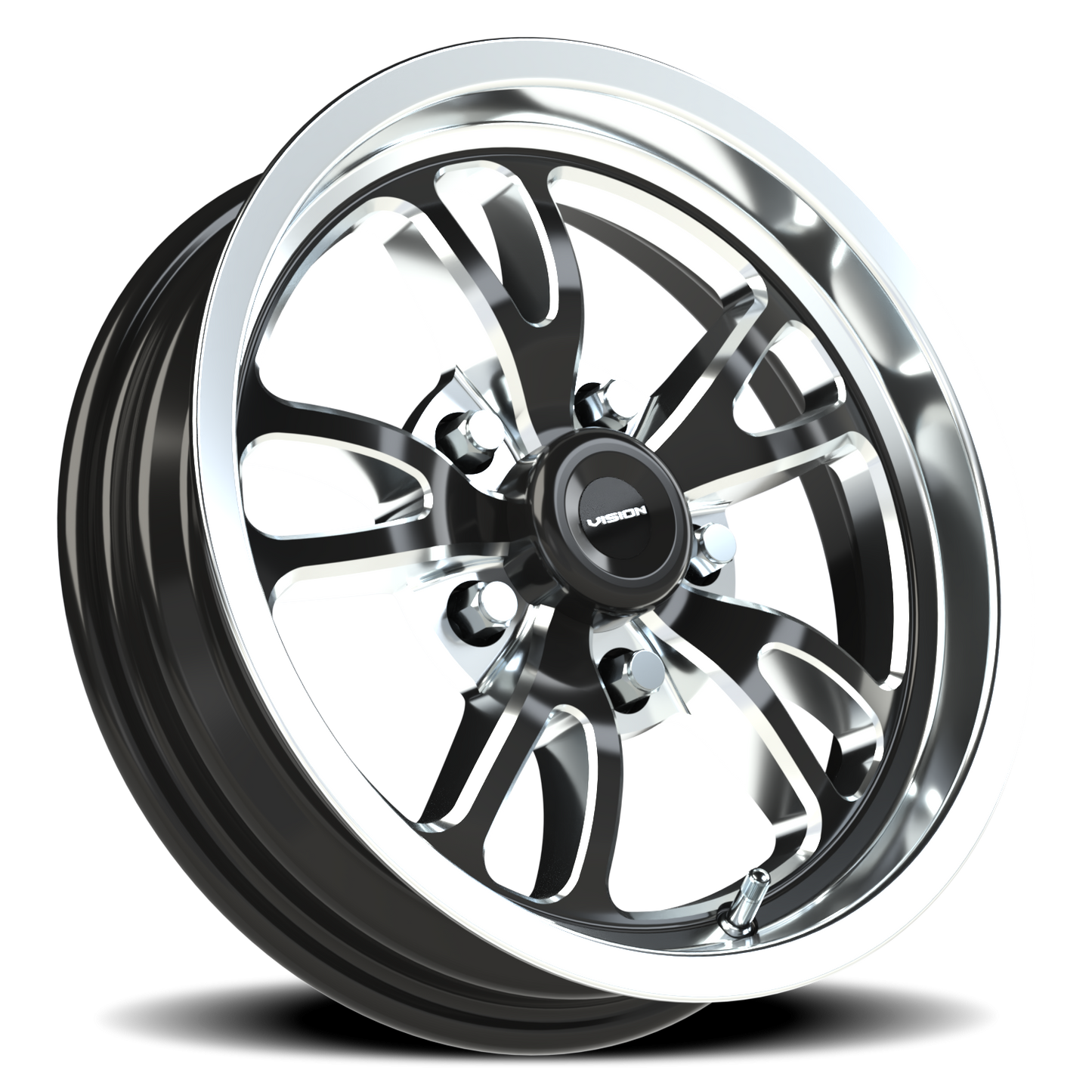 Vision Patriot 15X4 Gloss Black Milled Spoke Polished Lip Wheel