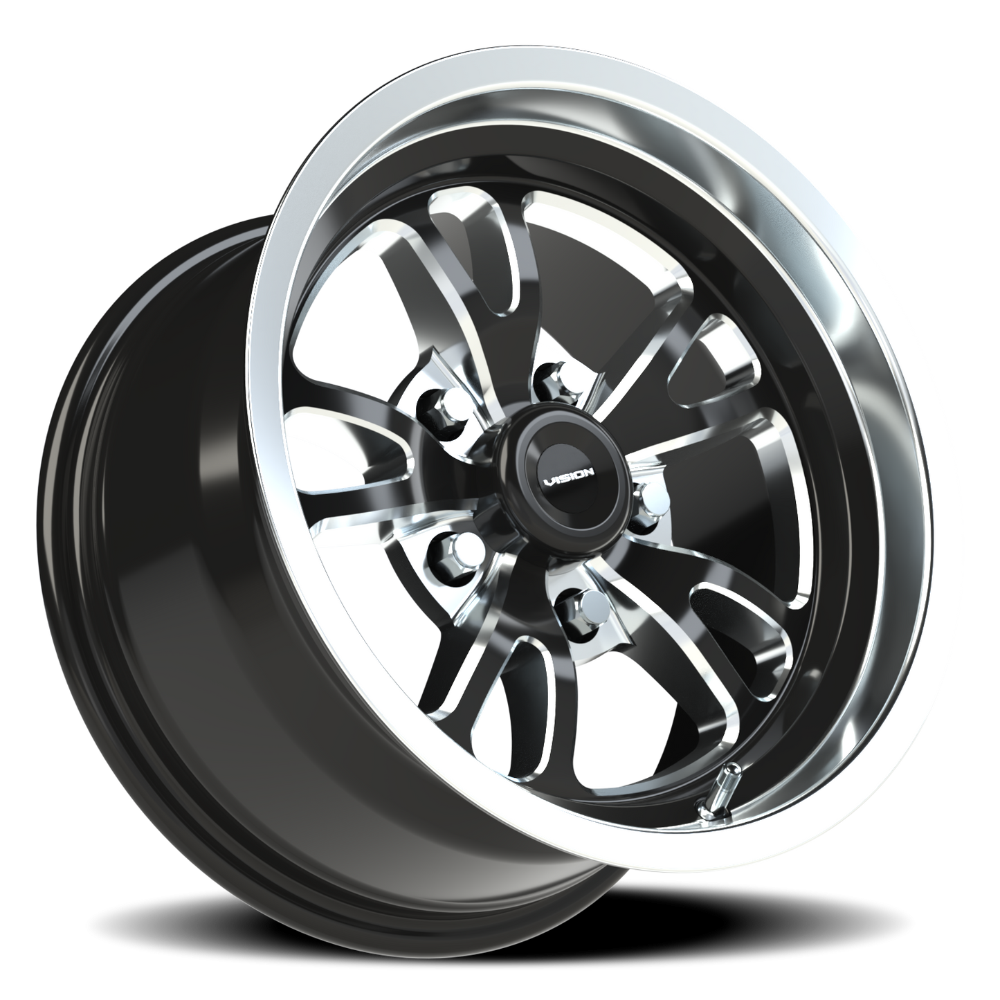 Vision Patriot 15X8 Gloss Black Milled Spoke Polished Lip Wheel