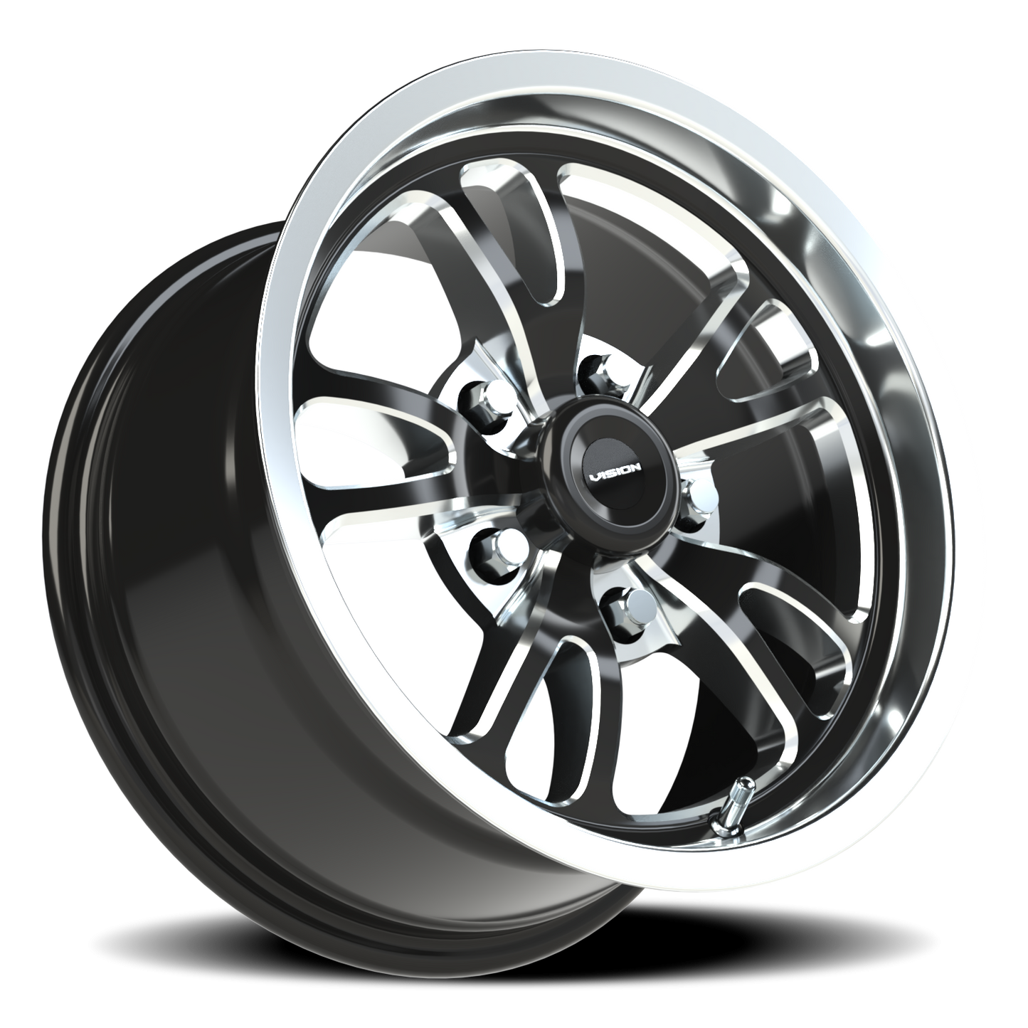 Vision Patriot 15X8 Gloss Black Milled Spoke Polished Lip Wheel