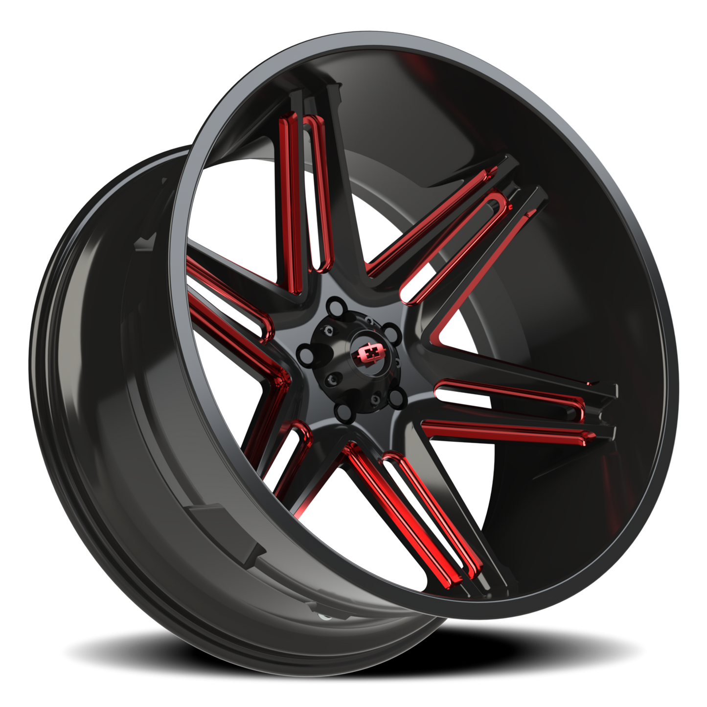 Vision Raz 24X12 Gloss Black Milled Spoke with Red Tint Wheel