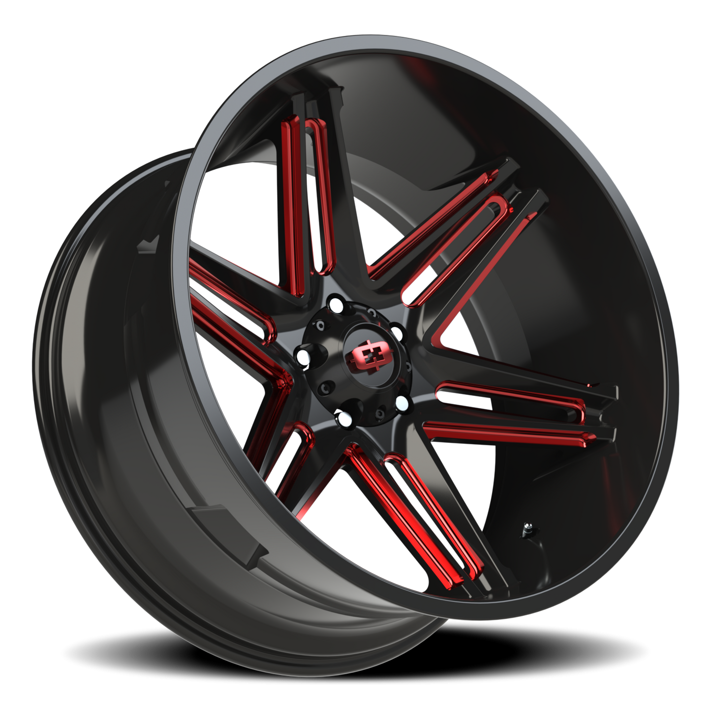 Vision Raz 24X12 Gloss Black Milled Spoke with Red Tint Wheel