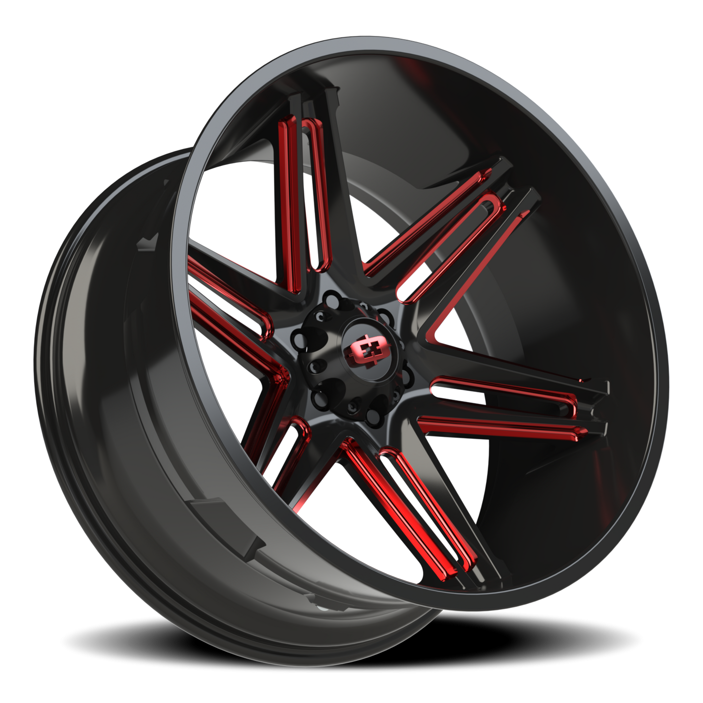Vision Raz 24X12 Gloss Black Milled Spoke with Red Tint Wheel