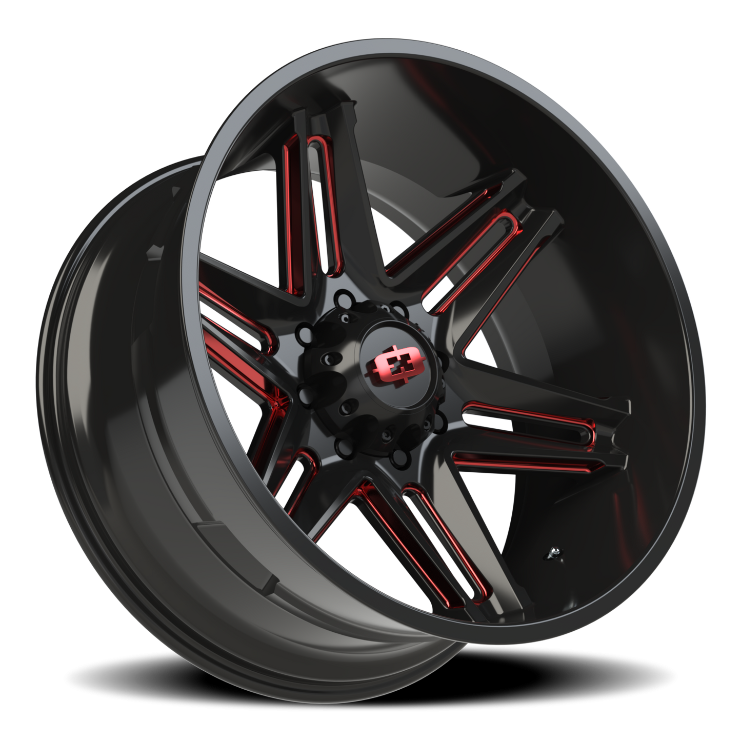 Vision Raz 24X12 Gloss Black Milled Spoke with Red Tint Wheel