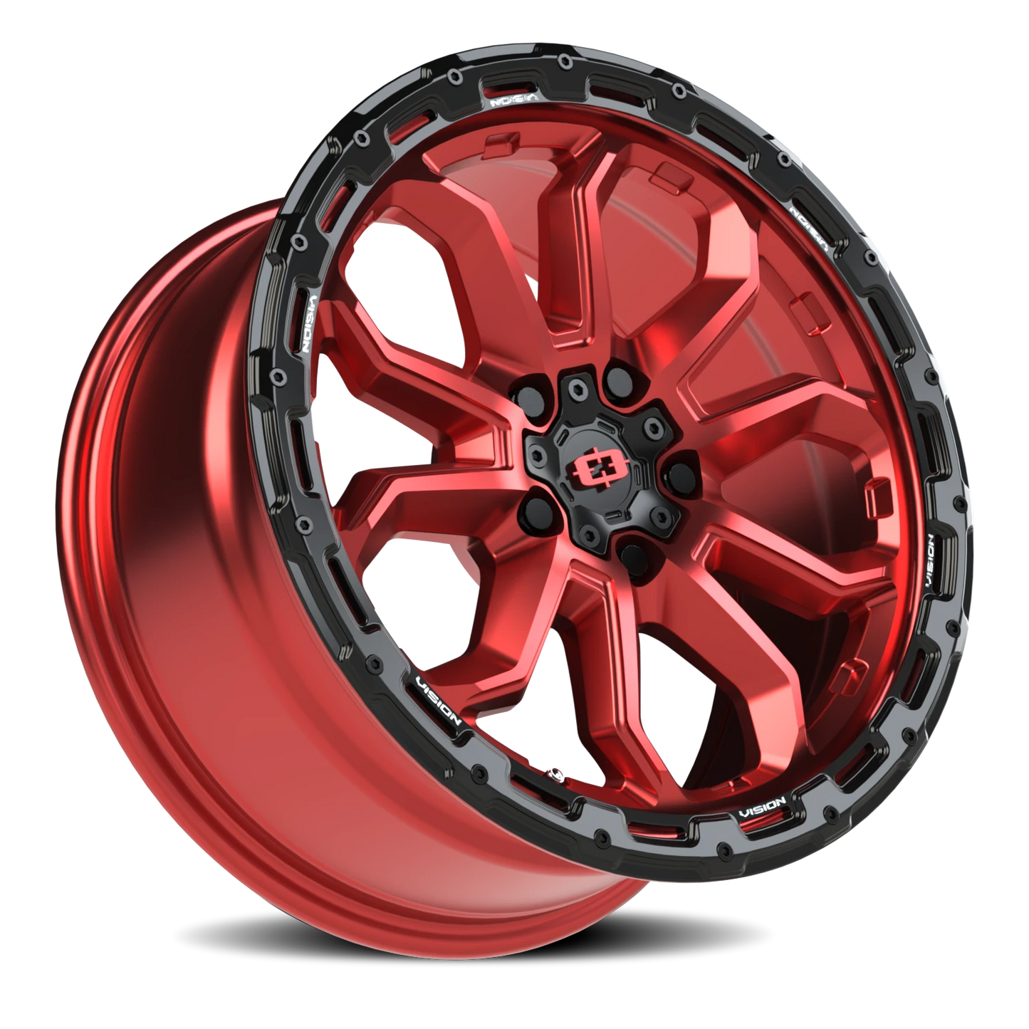 Vision Korupt 17X8 Gloss Red w/Gloss Black Lip Wheel