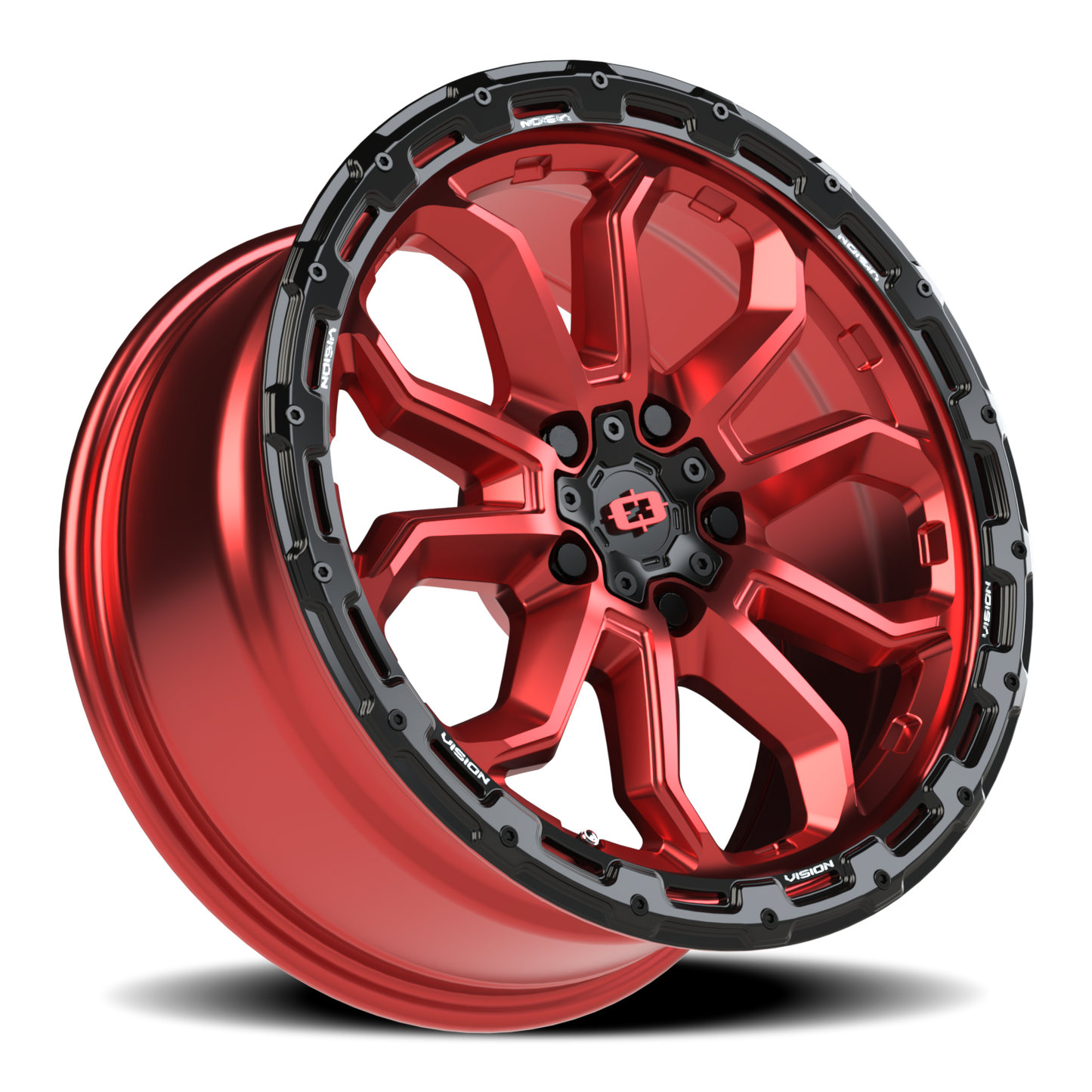 Vision Korupt 17X8 Gloss Red w/Gloss Black Lip Wheel