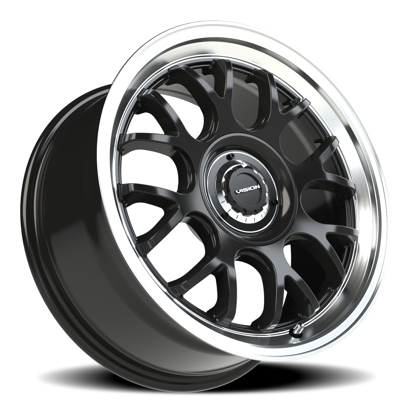Vision Alpine 17X8 Gloss Black Brushed Lip Wheel