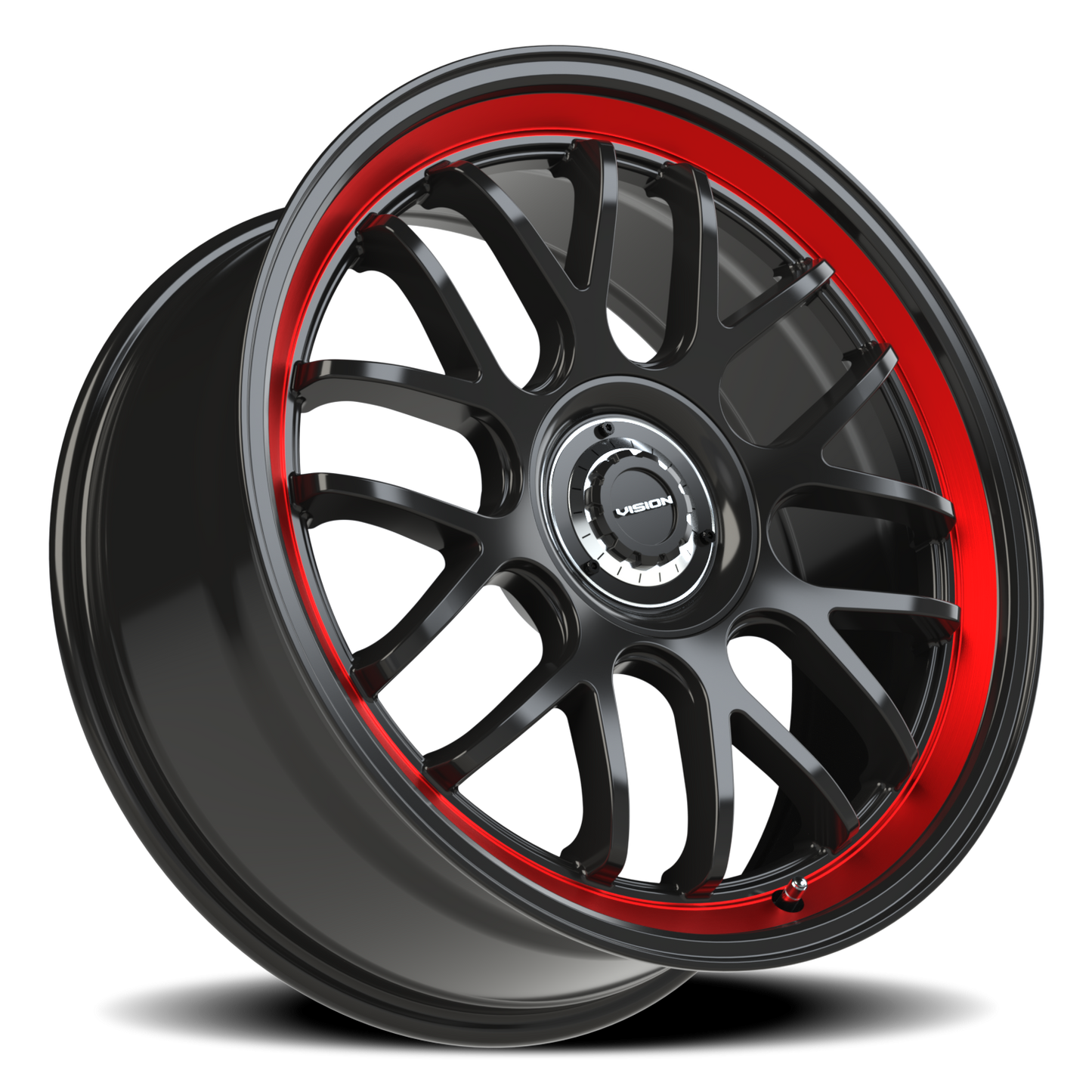 Vision Alpi 20X8.5 Gloss Black Red Tint Brushed Lip Wheel