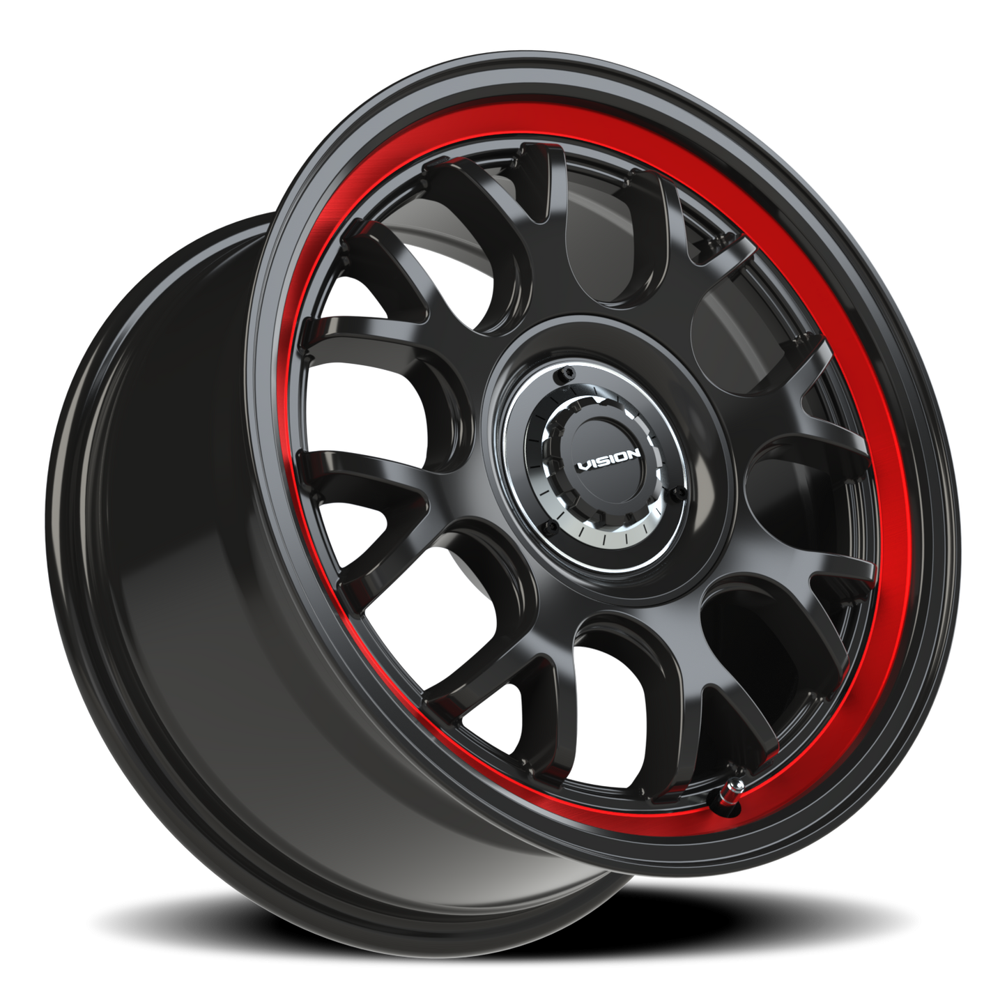 Vision Alpine 16X8 Gloss Black Red Tint Brushed Lip Wheel