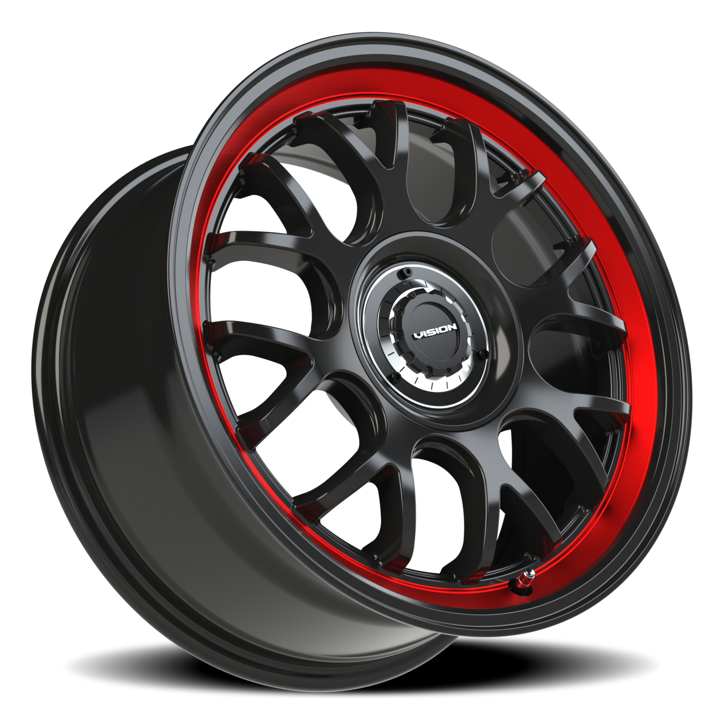 Vision Alpi 17X8 Gloss Black Red Tint Brushed Lip Wheel