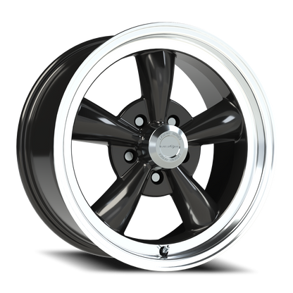 Vision 5 17X8 Gloss Black Machined Lip Wheel