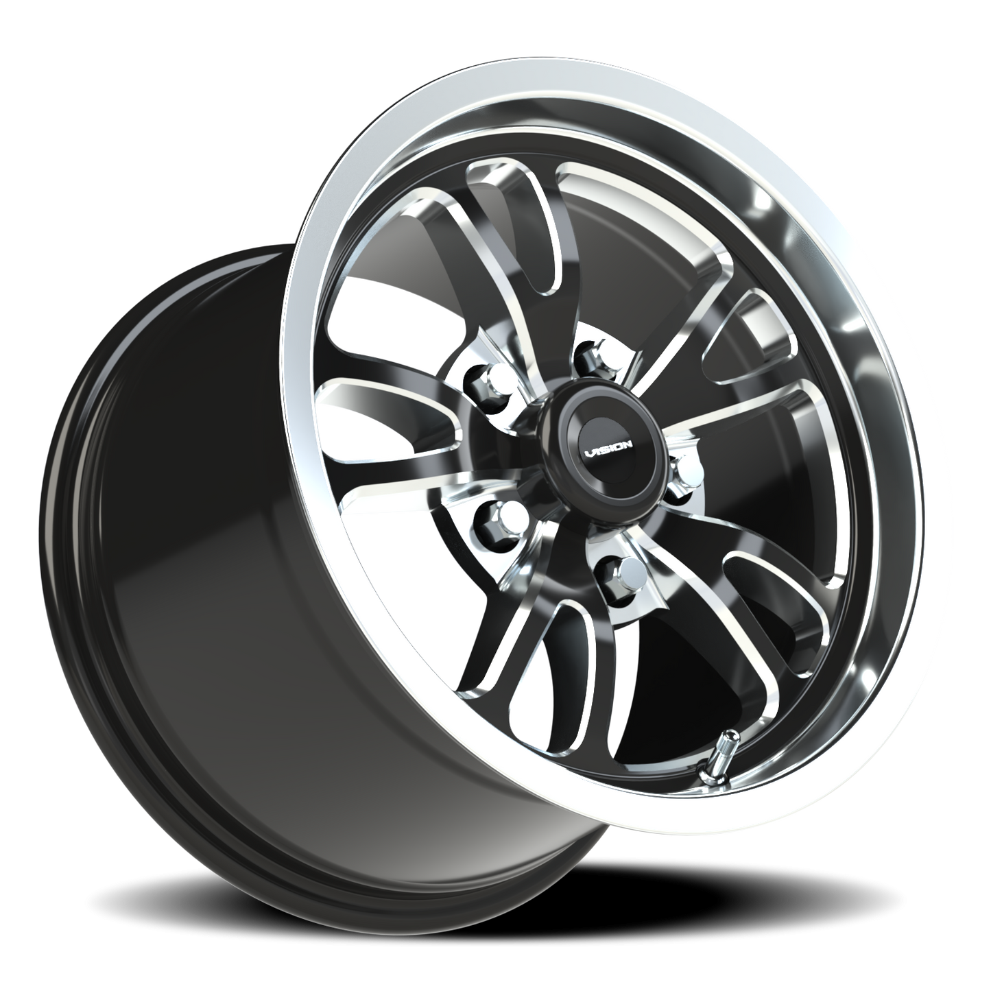 Vision Patriot 15X10 Gloss Black Milled Spoke Polished Lip Wheel