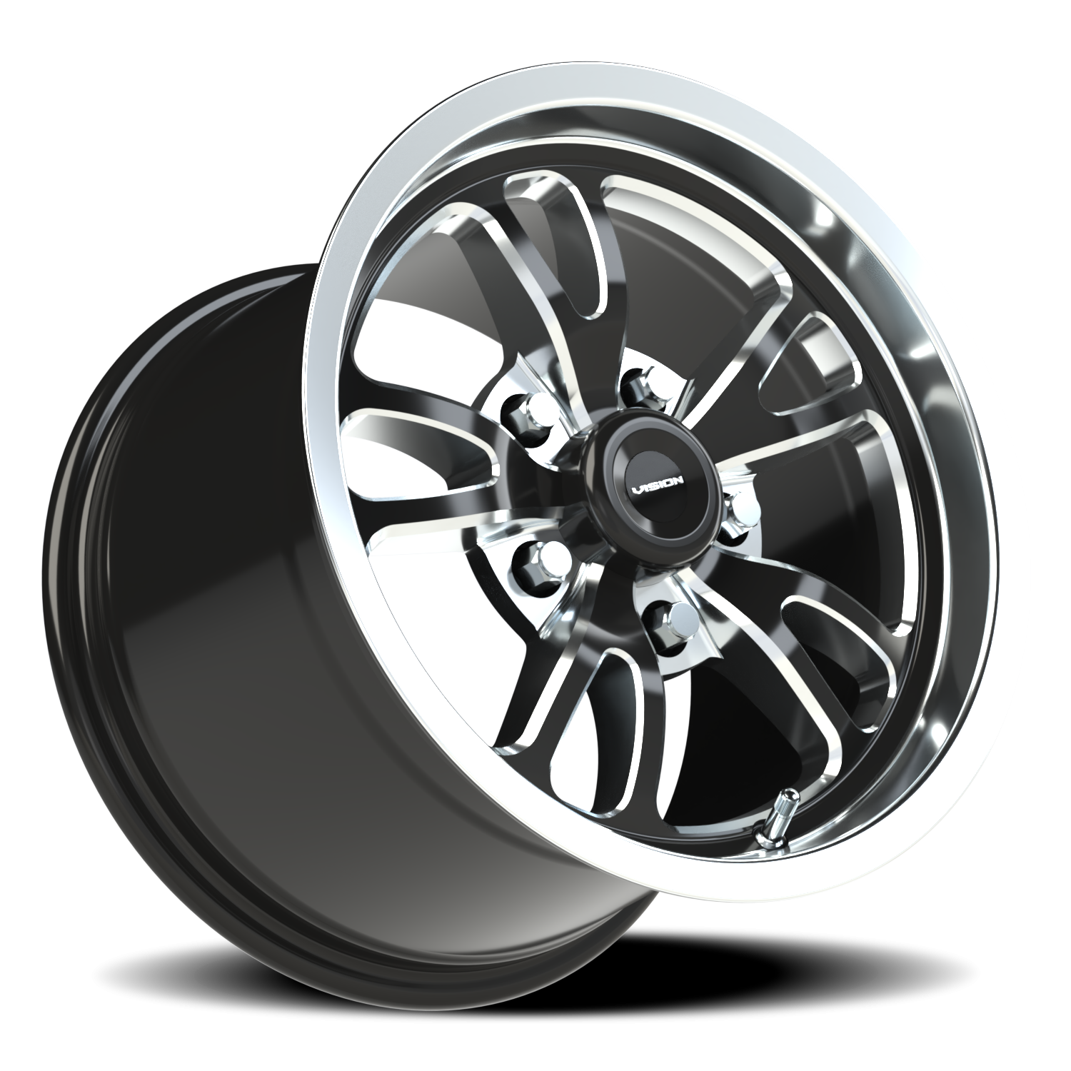 Vision Patriot 15X10 Gloss Black Milled Spoke Polished Lip Wheel