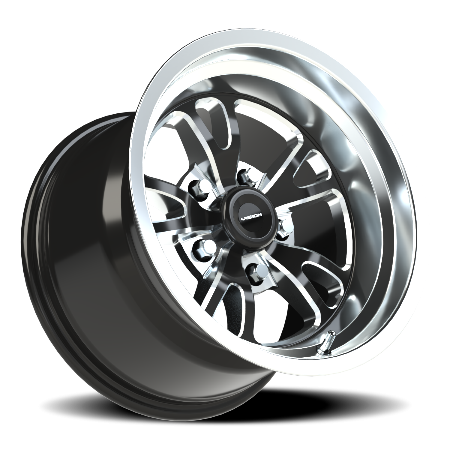 Vision Patriot 15X10 Gloss Black Milled Spoke Polished Lip Wheel