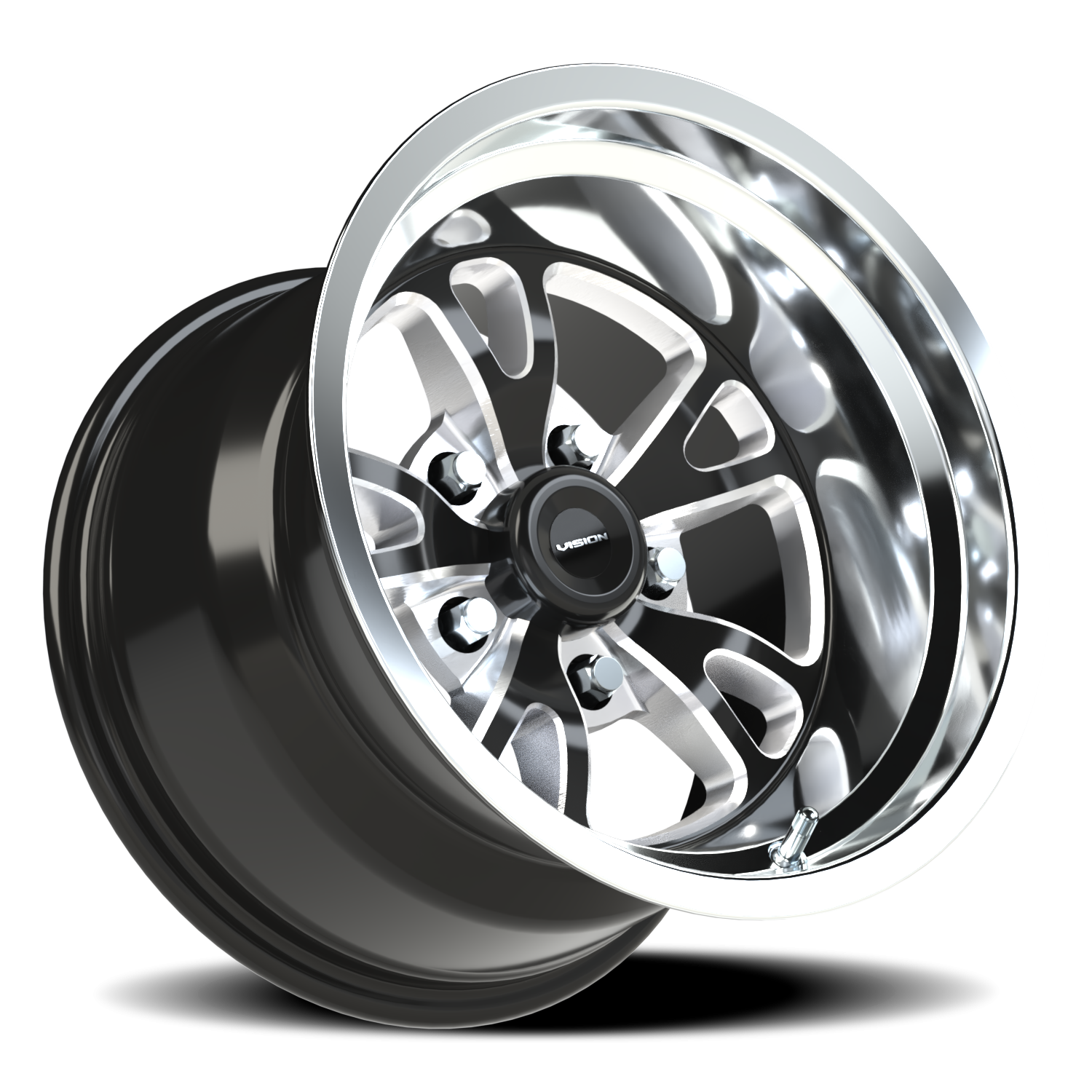 Vision Patriot 15X10 Gloss Black Milled Spoke Polished Lip Wheel