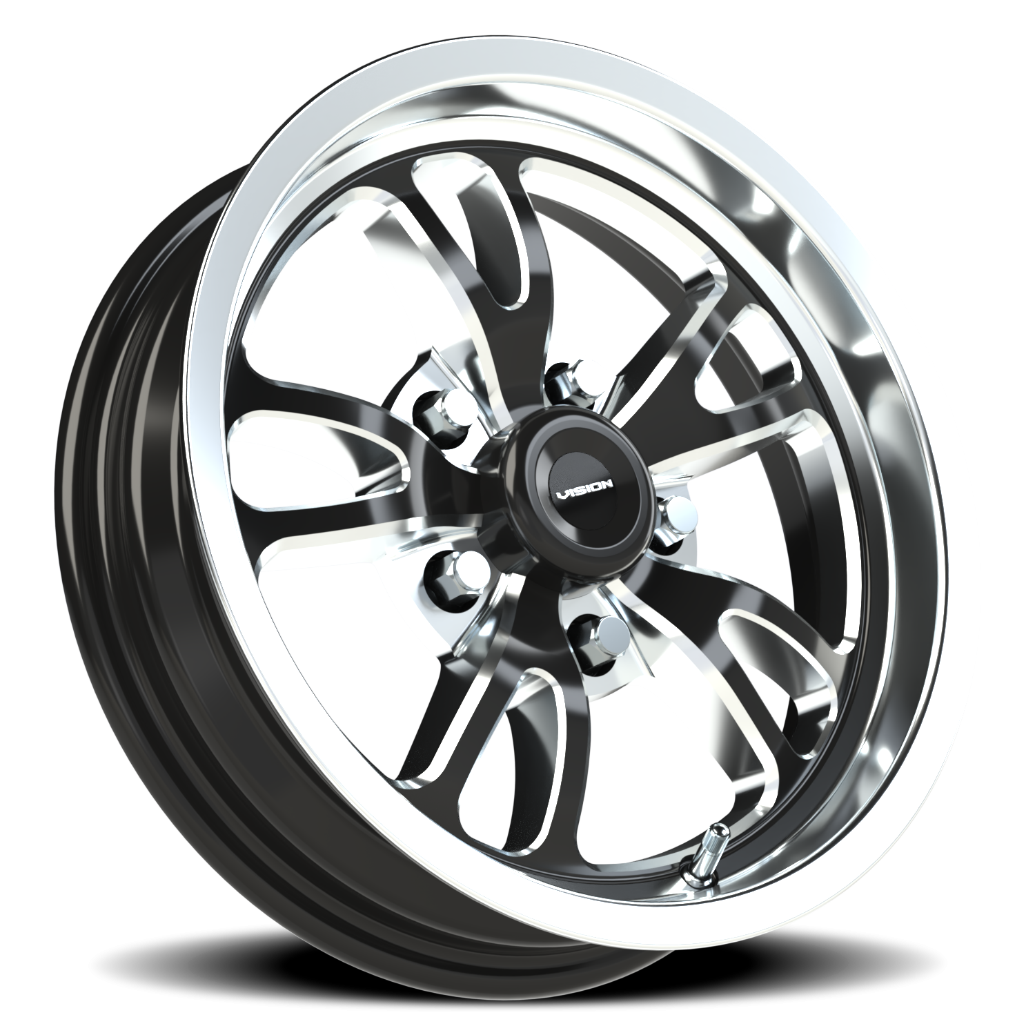 Vision Patriot 15X4 Gloss Black Milled Spoke Polished Lip Wheel