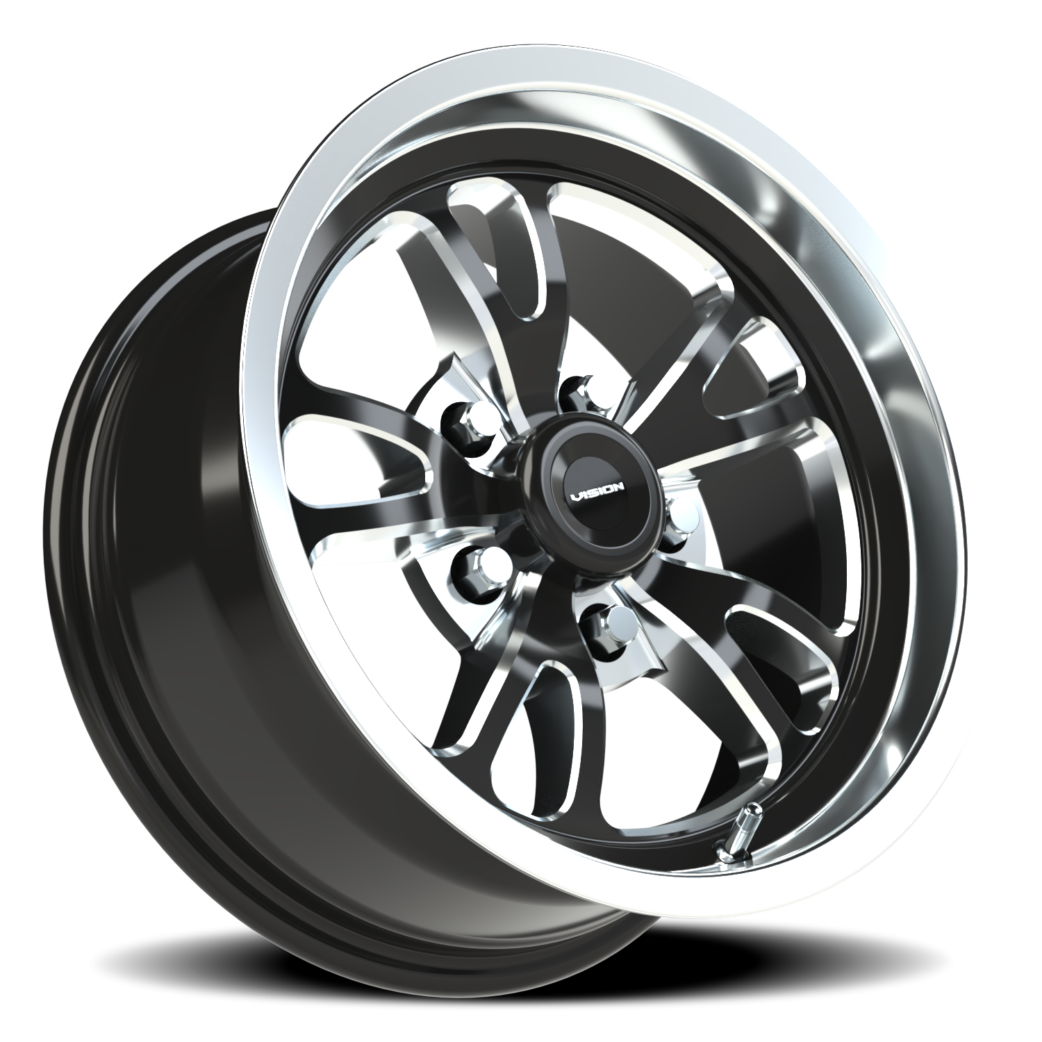 Vision Patriot 15X7 Gloss Black Milled Spoke Polished Lip Wheel