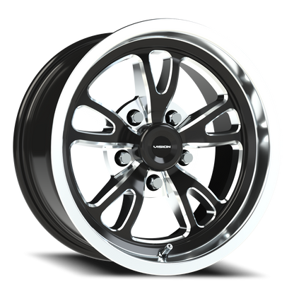 Vision Patriot 15X7 Gloss Black Milled Spoke Polished Lip Wheel