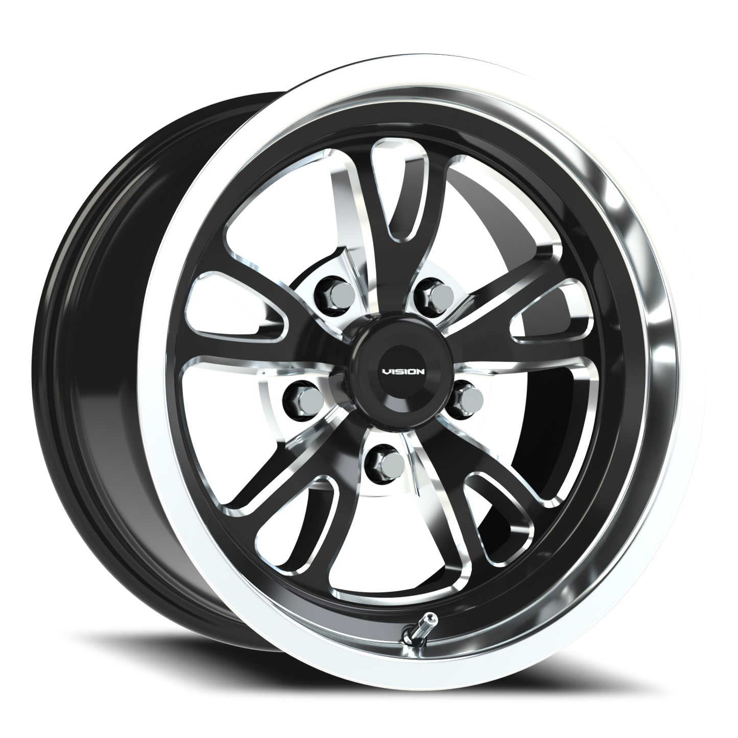 Vision Patriot 15X8 Gloss Black Milled Spoke Polished Lip Wheel