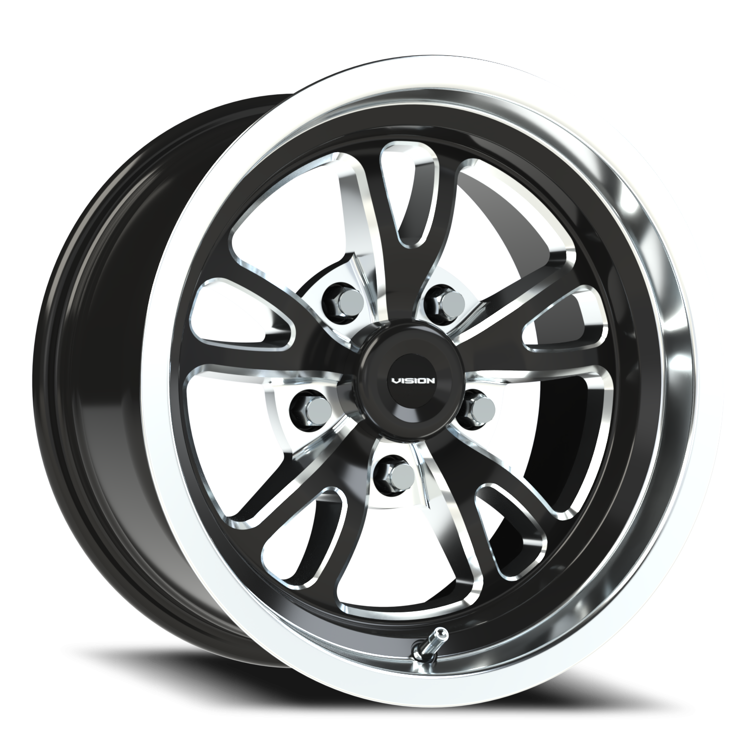 Vision Patriot 15X8 Gloss Black Milled Spoke Polished Lip Wheel