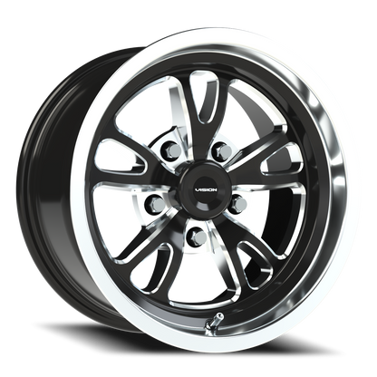 Vision Patriot 15X8 Gloss Black Milled Spoke Polished Lip Wheel