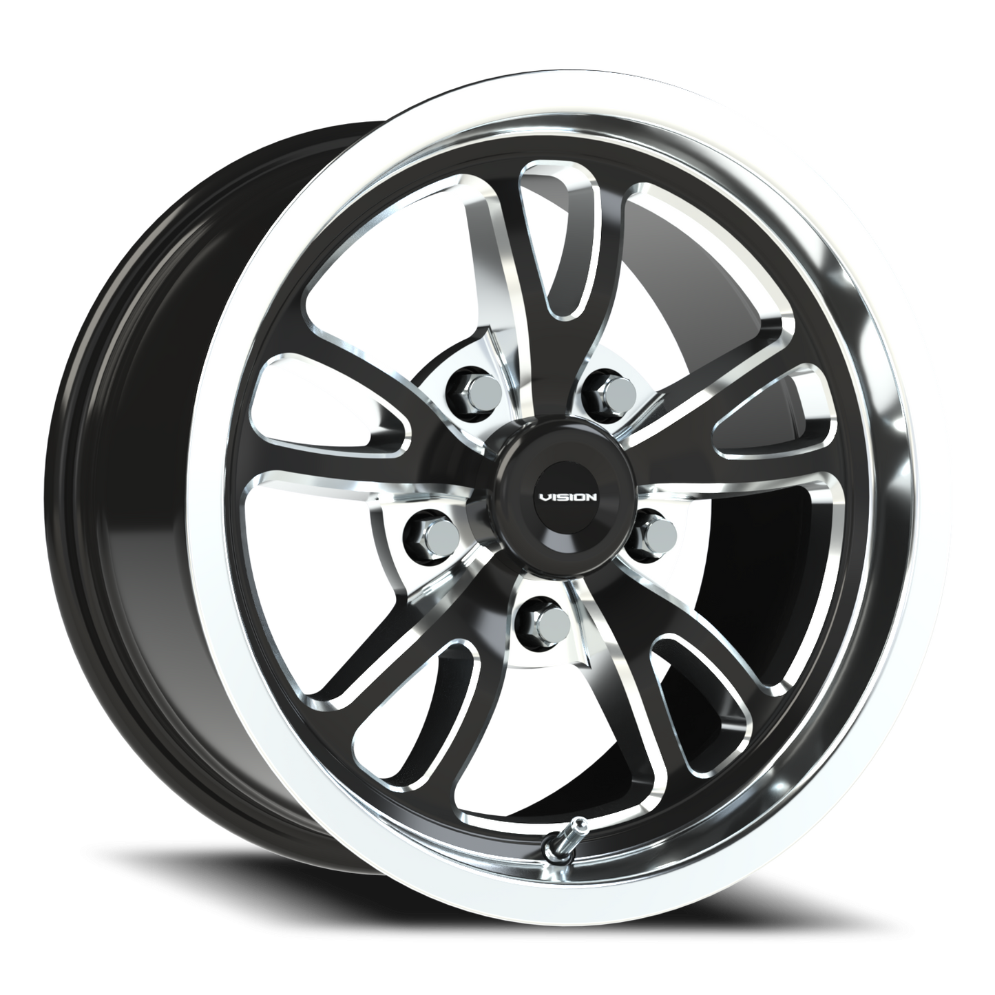 Vision Patriot 15X8 Gloss Black Milled Spoke Polished Lip Wheel