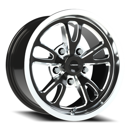 Vision Patriot 15X8 Gloss Black Milled Spoke Polished Lip Wheel