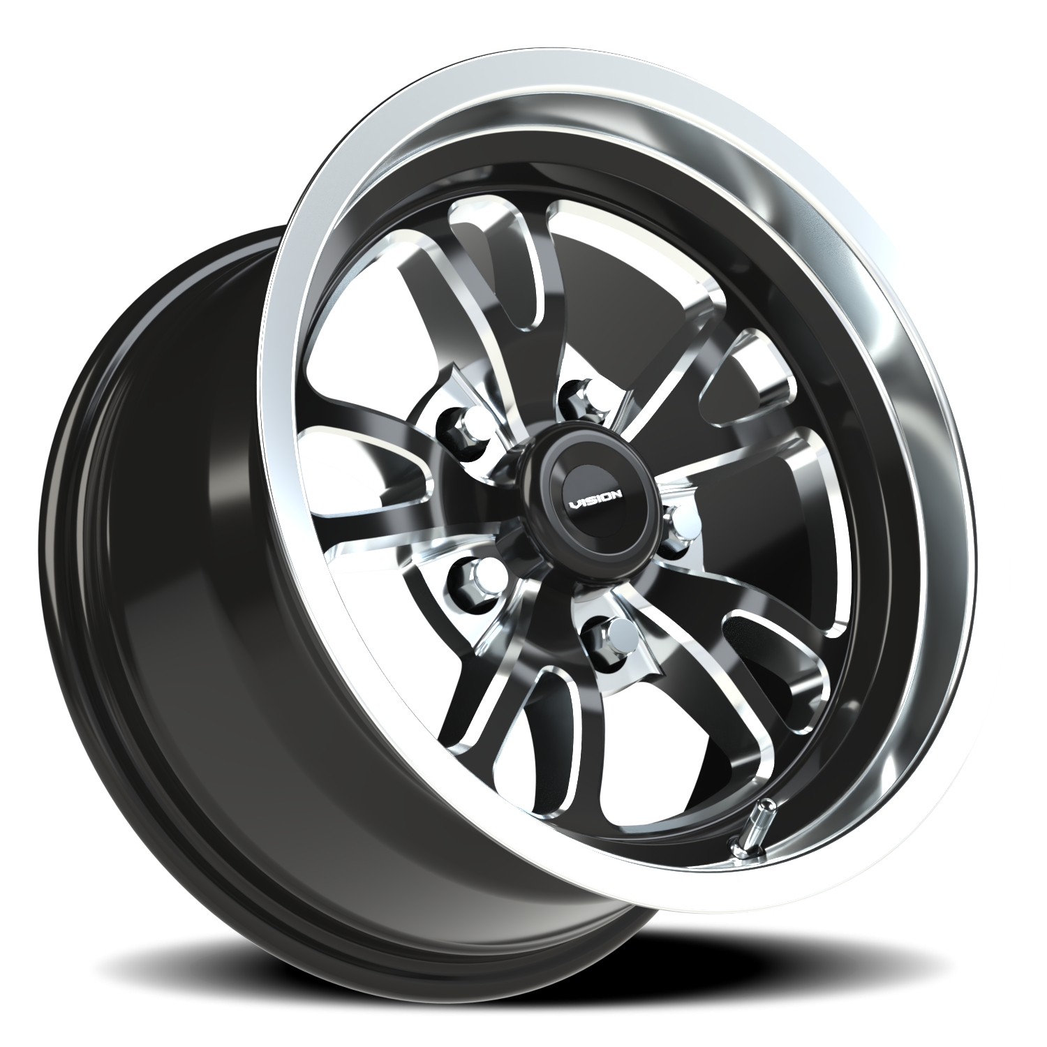 Vision Patriot 15X8 Gloss Black Milled Spoke Polished Lip Wheel
