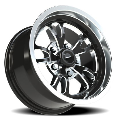 Vision Patriot 15X8 Gloss Black Milled Spoke Polished Lip Wheel
