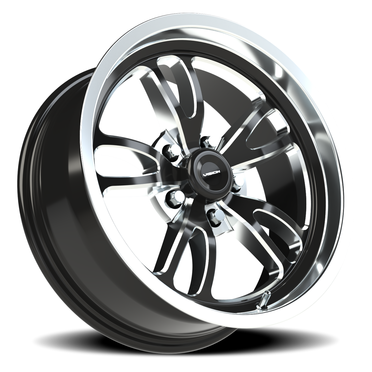 Vision Patriot 17X7 Gloss Black Milled Spoke Polished Lip Wheel