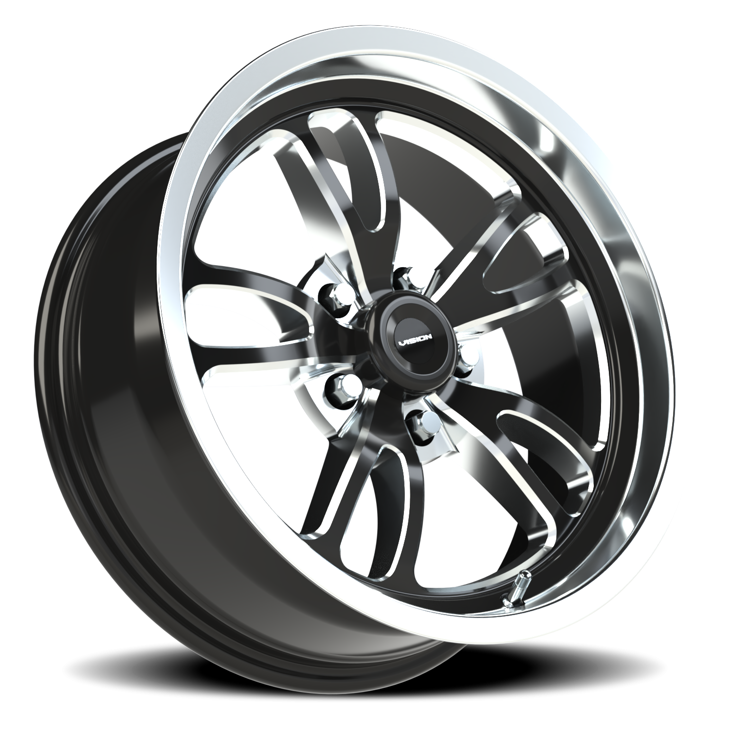 Vision Patriot 17X7 Gloss Black Milled Spoke Polished Lip Wheel