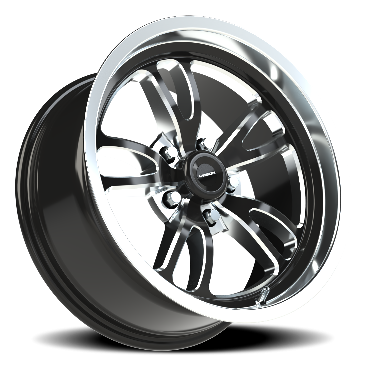 Vision Patriot 17X8 Gloss Black Milled Spoke Polished Lip Wheel