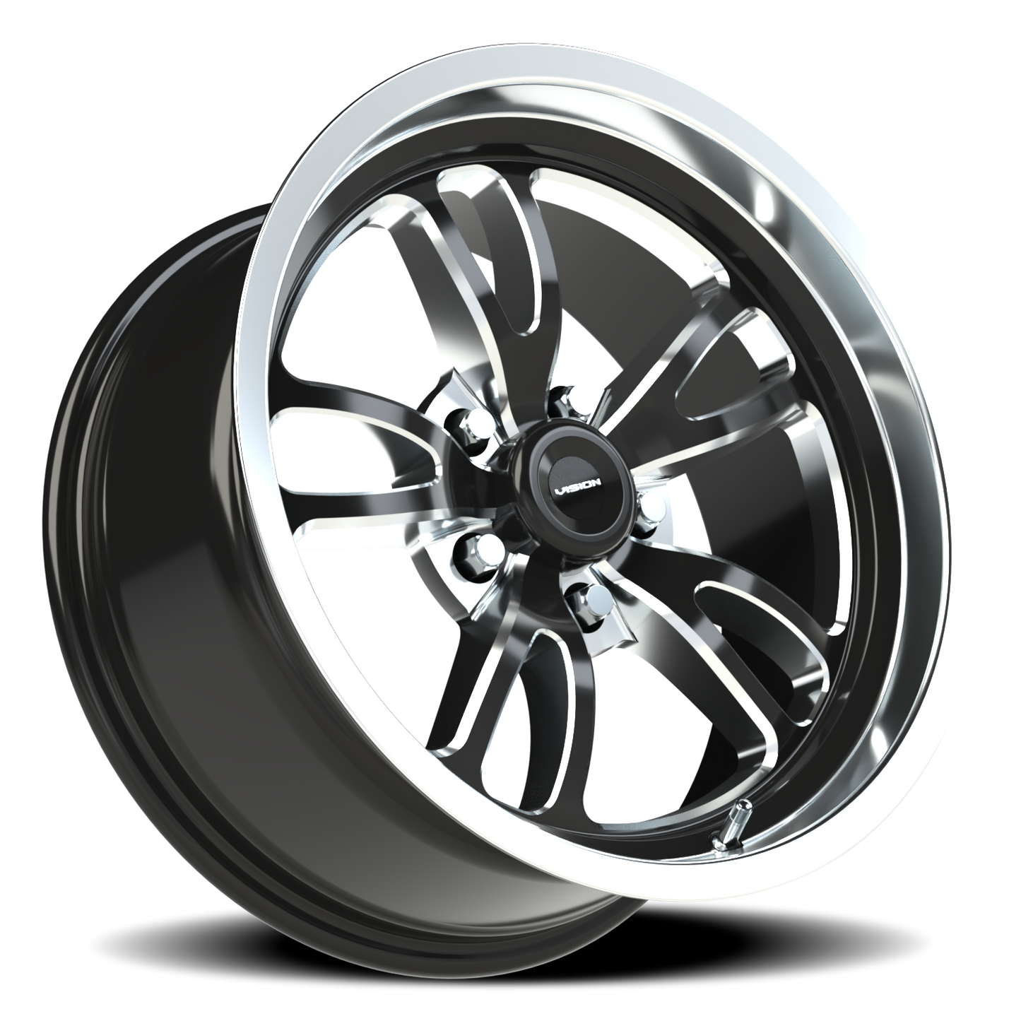Vision Patriot 17X8 Gloss Black Milled Spoke Polished Lip Wheel