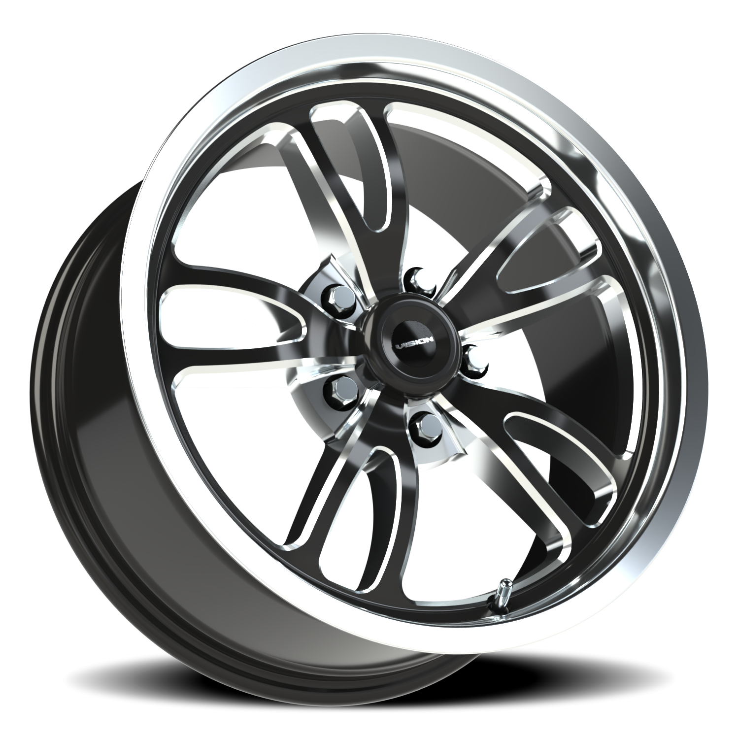 Vision Patriot 17X8 Gloss Black Milled Spoke Polished Lip Wheel