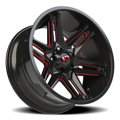 Vision Ra 20X10 Gloss Black Milled Spoke with Red Tint Wheel