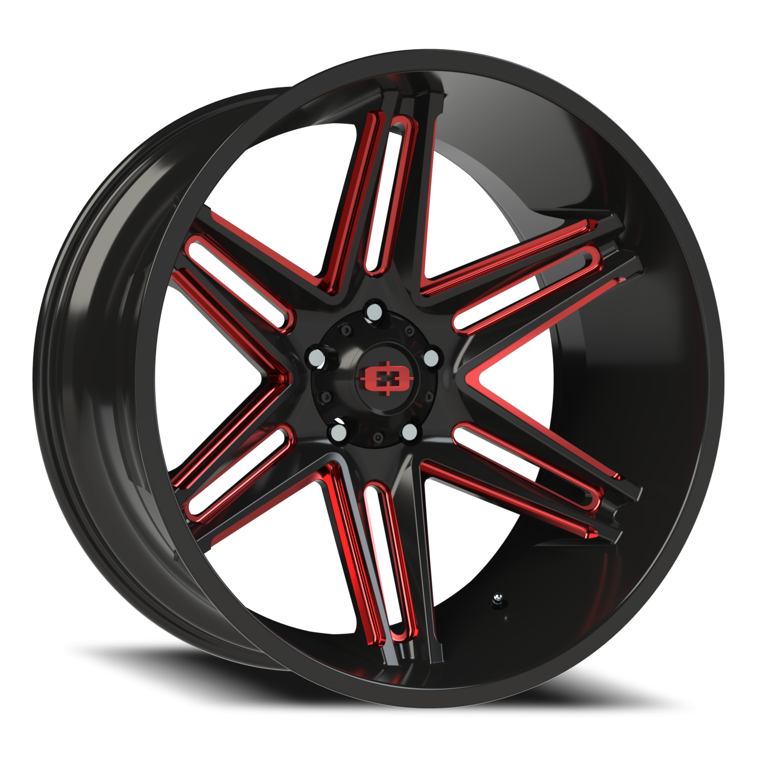 Vision Raz 24X12 Gloss Black Milled Spoke with Red Tint Wheel