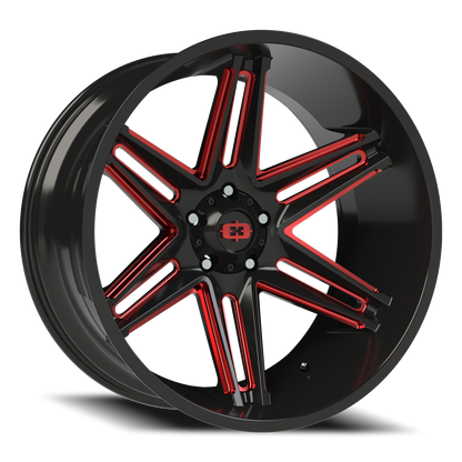 Vision Raz 24X12 Gloss Black Milled Spoke with Red Tint Wheel