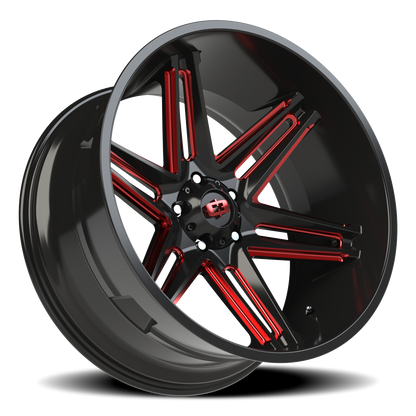 Vision Raz 24X12 Gloss Black Milled Spoke with Red Tint Wheel