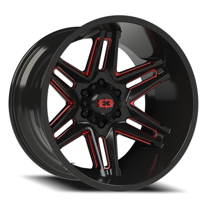 Vision Raz 20X12 Gloss Black Milled Spoke with Red Tint Wheel