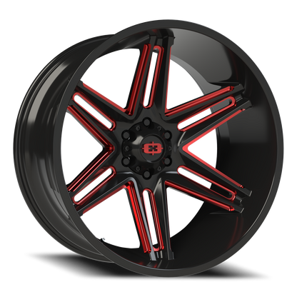 Vision Raz 24X12 Gloss Black Milled Spoke with Red Tint Wheel