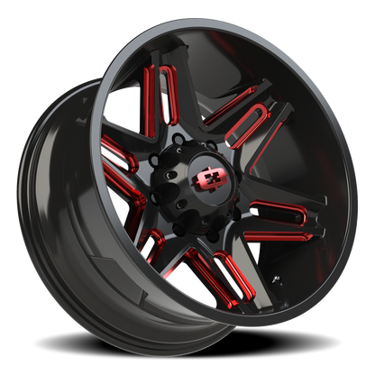 Vision Raz 20X10 Gloss Black Milled Spoke with Red Tint Wheel
