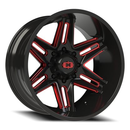 Vision Raz 22X12 Gloss Black Milled Spoke with Red Tint Wheel
