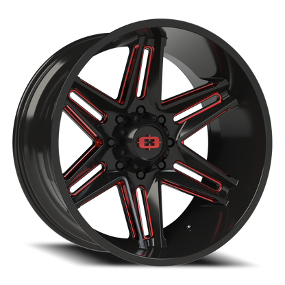 Vision Raz 24X12 Gloss Black Milled Spoke with Red Tint Wheel