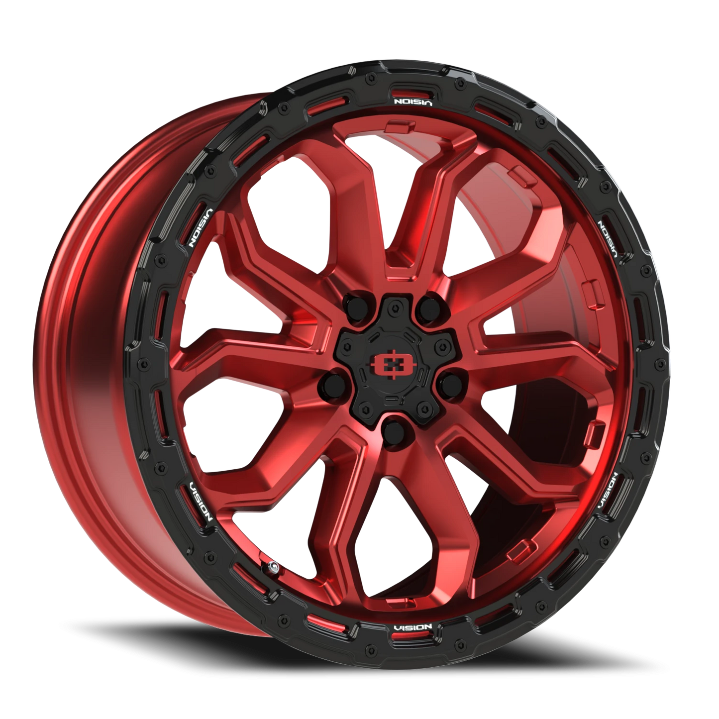 Vision Korupt 17X8 Gloss Red w/Gloss Black Lip Wheel