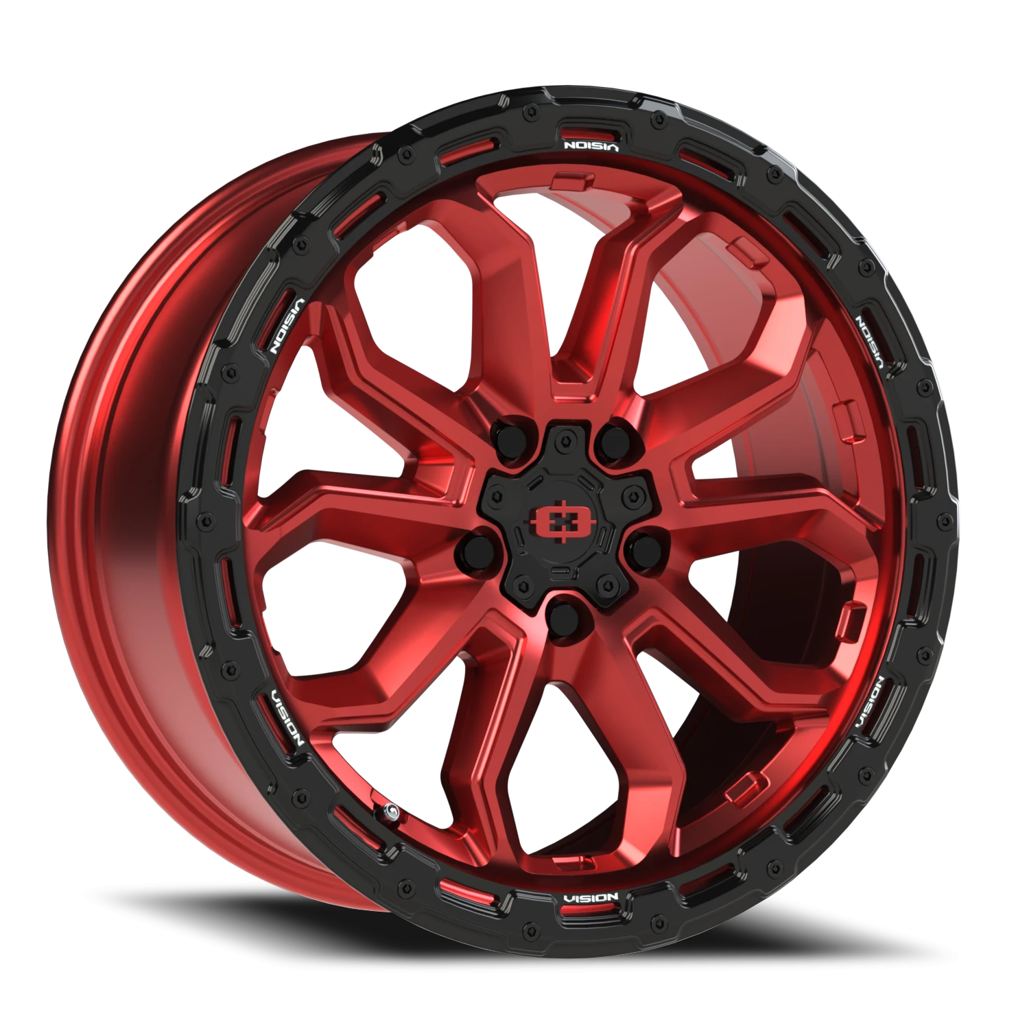 Vision Korupt 17X8 Gloss Red w/Gloss Black Lip Wheel