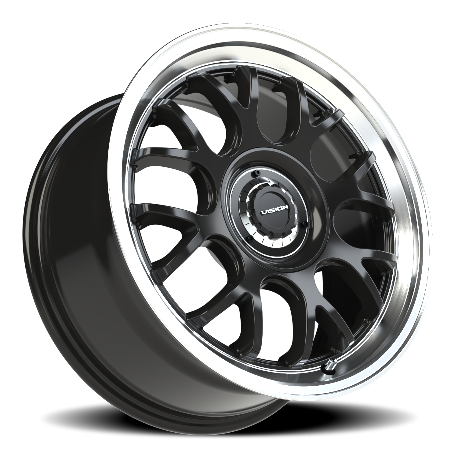 Vision Alpine 17X8 Gloss Black Brushed Lip Wheel