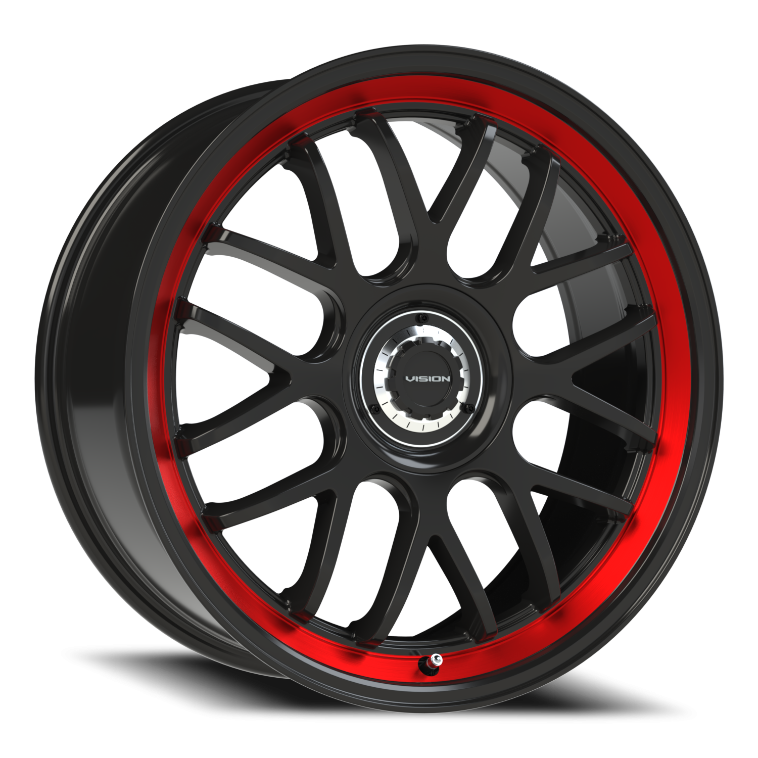 Vision Alpine 20X8.5 Gloss Black Red Tint Brushed Lip Wheel