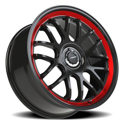 Vision Alpine 20X8.5 Gloss Black Red Tint Brushed Lip Wheel