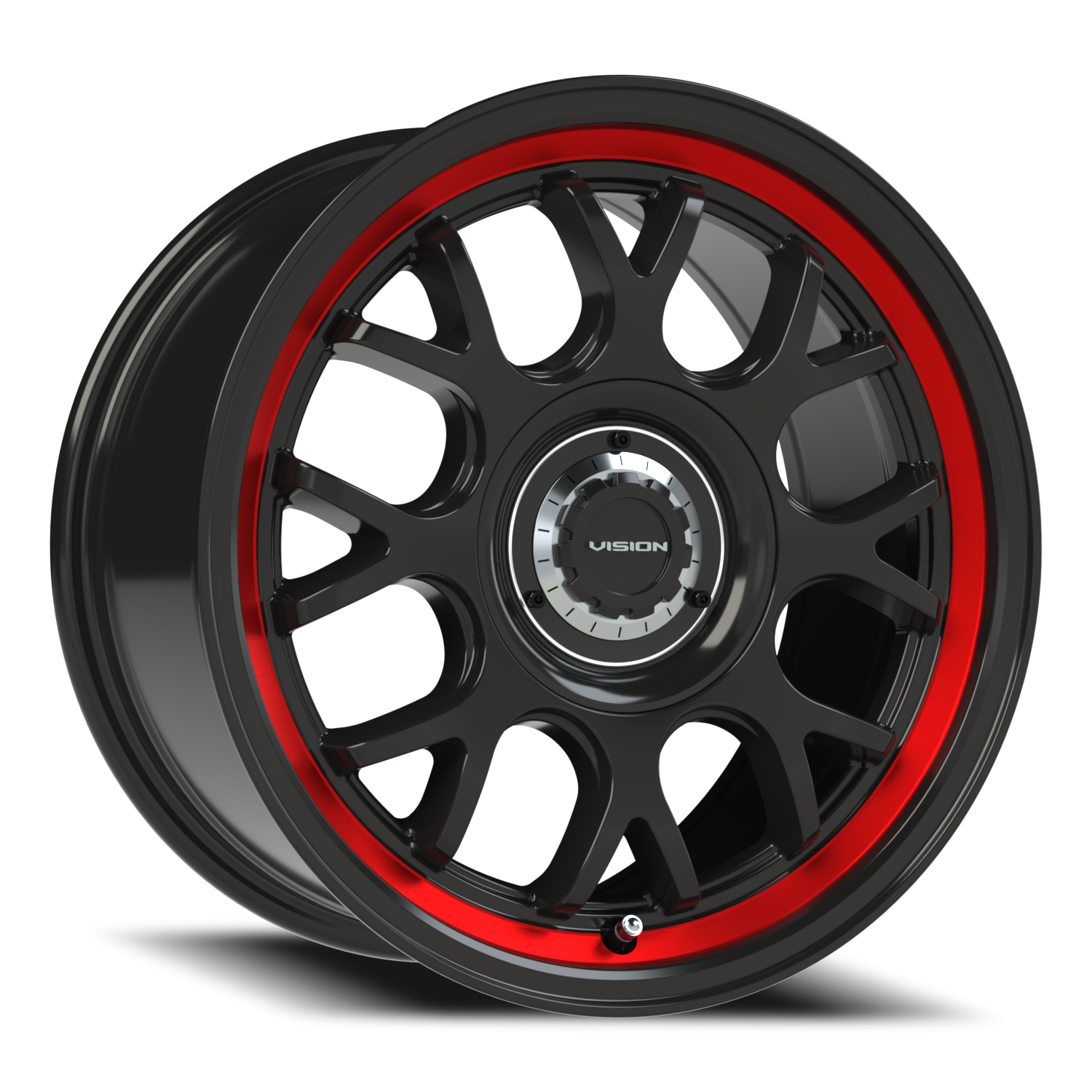 Vision Alpine 16X8 Gloss Black Red Tint Brushed Lip Wheel